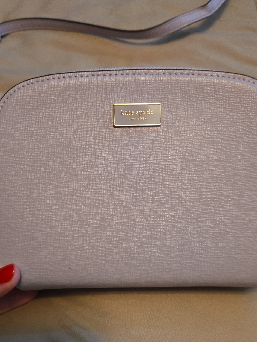 kate spade lilac textured crossbody with gold plaque